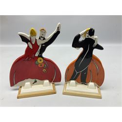 Pair of Wedgwood Clarice Cliff Bizarre 'Age of Jazz' tango dancers, with printed mark beneath, H15cm