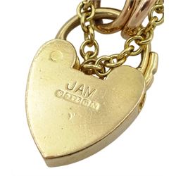 9ct gold graduating curb link bracelet, with heart locket clasp, each link stamped 9.375