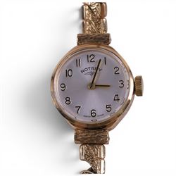 9ct gold cased ladies Rotary wristwatch on expanding gilt strap and a continental silver cased fob watch stamped 935