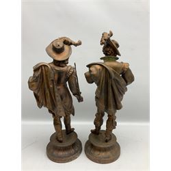 Pair of composite figures statues of the 17th century French adventurers Louis Vendome and Louis Conde standing on squat circular socles