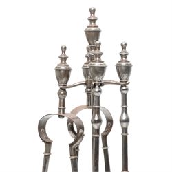 Two 19th century fireside companion sets, one four piece and one three piece, the stand and irons with etched foliate motifs, larger H74cm (2)
Provenance: Kirkham Hall