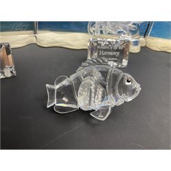 Swarovski Crystal, Wonders of the Sea Trilogy: 'Eternity', 'Community' and 'Harmony', all with stands and plaques, H20cm