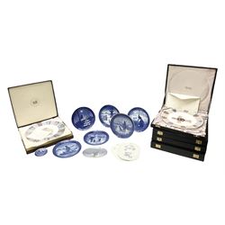 Six Royal Copenhagen year plates, together with two small dishes and two Piet Hein plaques, and four Spode 'The Selby Abbey Plate' and Minton 'The Queen's Jubilee Plate', all boxed