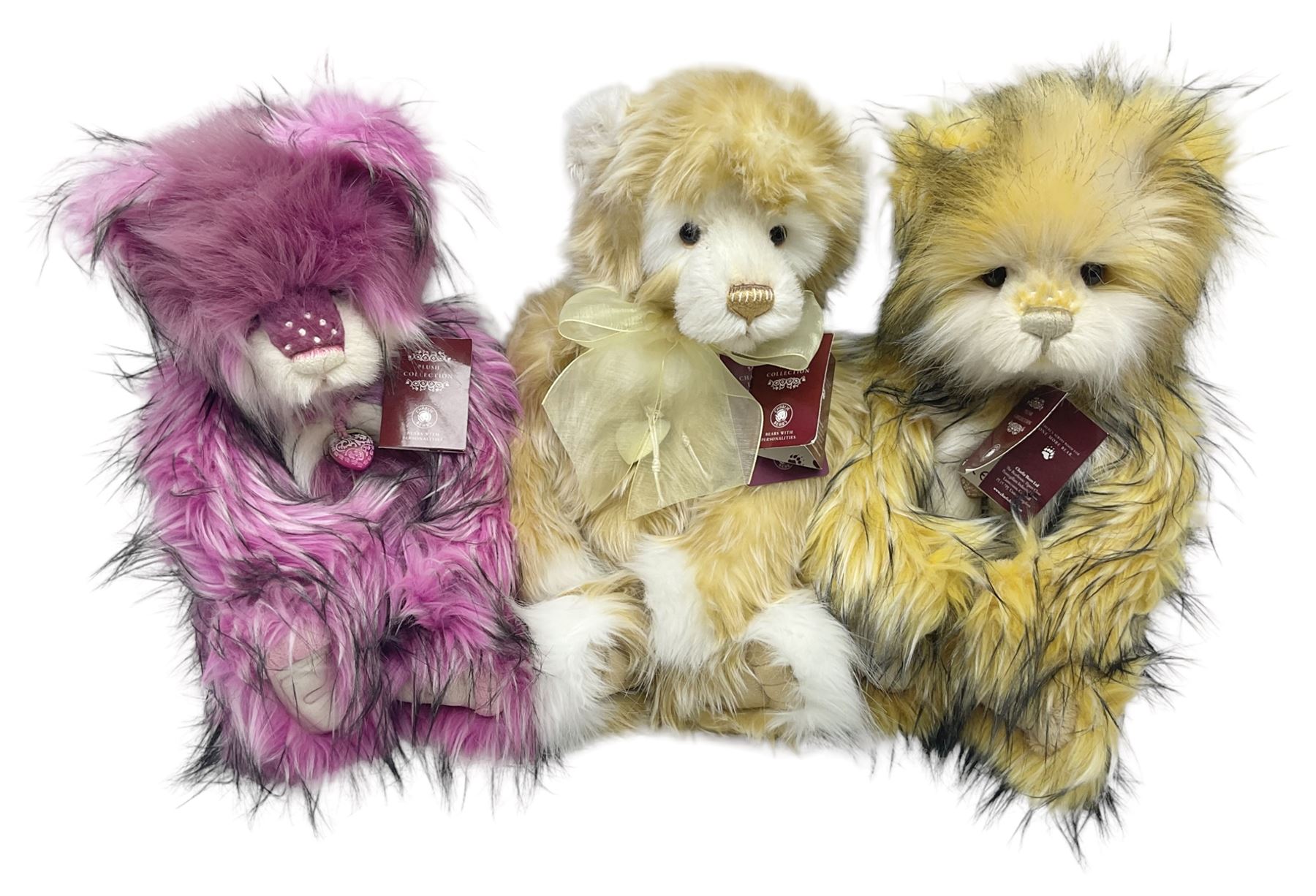 Charlie Bears - limited edition Plumo Collection 'Anke' CB191959A, limited to 3000; 'Cheese Whizz' CB202040C; and 'Cotton Candy' CB202040A; all with labels (3)