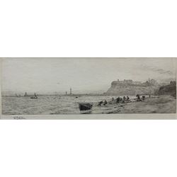 William Lionel Wyllie (British 1851-1931): 'Whitby' - Hauling in the Nets on Upgang Beach, dry point etching signed in pencil 12cm x 33cm
Provenance: with The Horner Galleries Sheffield, original title label verso