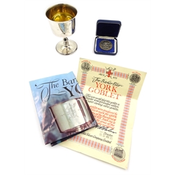  Silver goblet 'The Barker Ellis York Goblet' 534/1900 and silver medallion marking the 1900th anniversary of the city of York Birmingham 1970 both boxed with certificates approx 5.9oz  