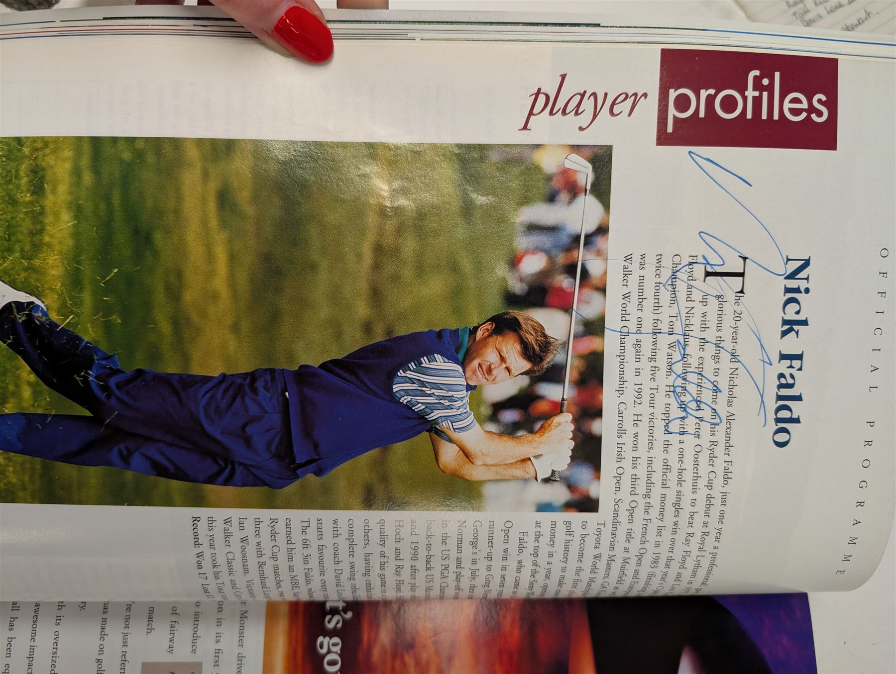 1993 Ryder Cup programme, signed by Nick Faldo, Payne Stewart, etc