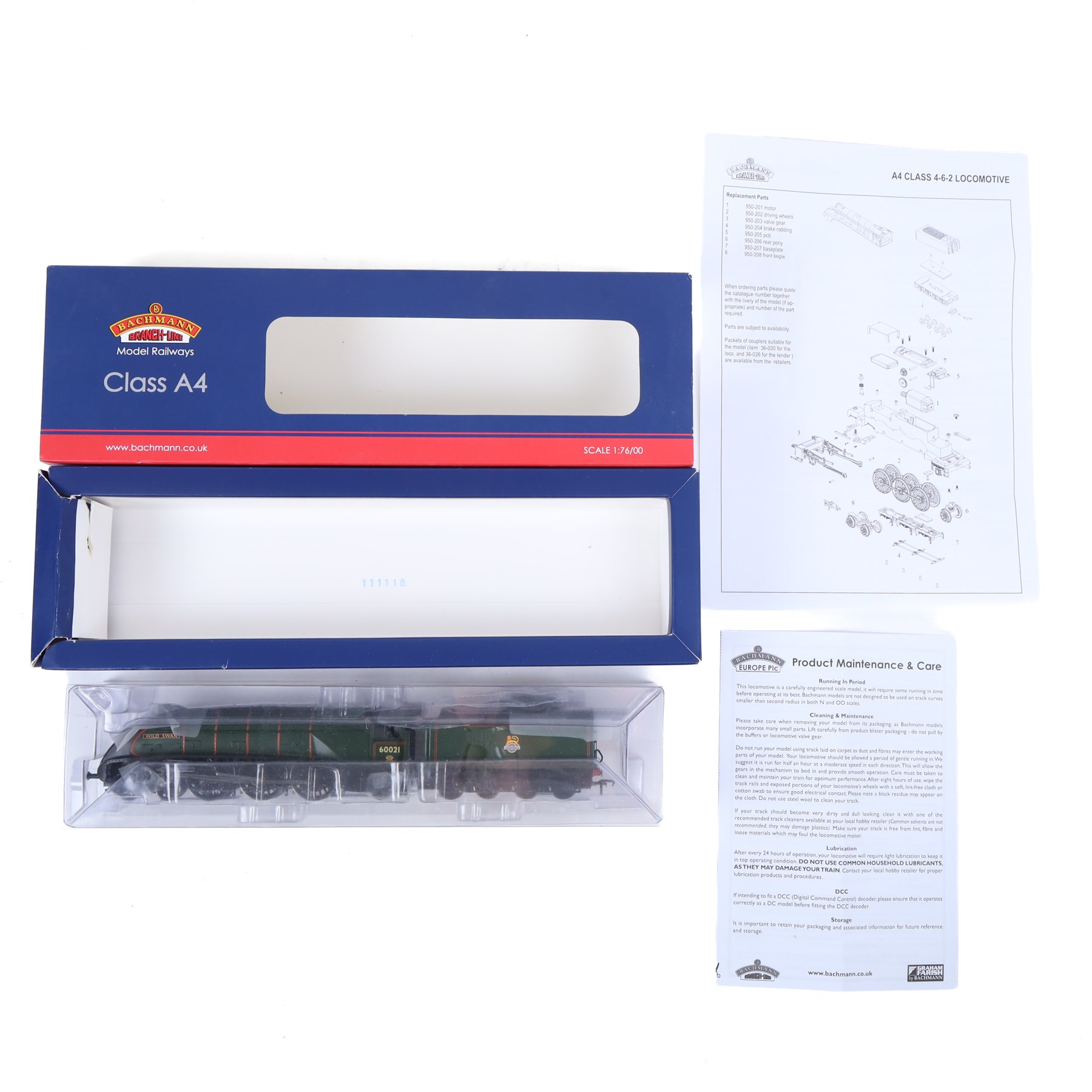 Limited edition 00 gauge Bachmann Class A4 4-6-2 locomotive and tender 'Wild Swan' no. 60021, boxed