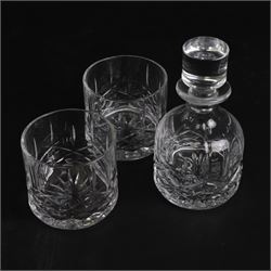 Waterford Marquis stacking decanter and tumbler set, together with Waterford candle stick 