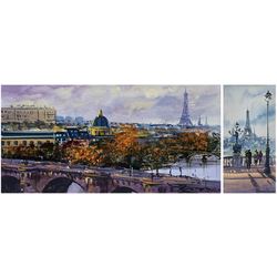 Arthur Zurabyan (20th century): 'Paris' with the Eiffel Tower in the distance,  pair oils on canvas signed, titled and dated 2021 on the mount 20cm x 10cm (2)