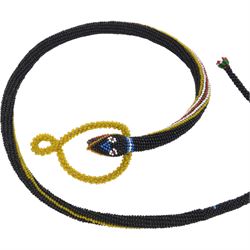 Turkish prisoner of war beadwork snake, worked with black, yellow, white and red glass beads L68cm