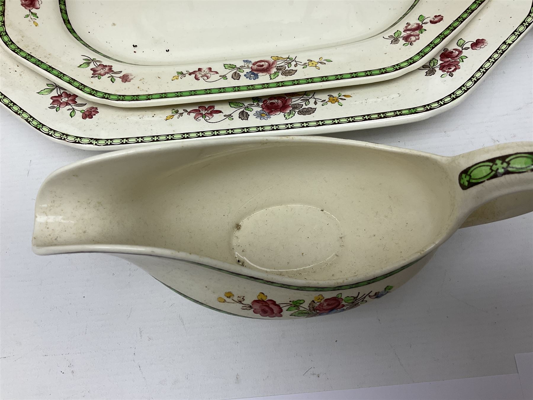 Copeland Spode, Spode's Glory pattern part dinner service, comprising two covered tureens, six dinner plates, six side plates, six dessert plates, sauce jug, three serving dishes of various sizes   