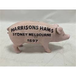 Cast iron Harrisons Hams money box, H10cm