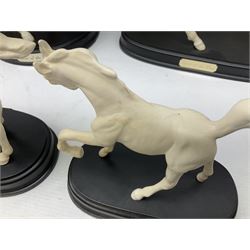 Six Royal Doulton horse figures in a matt finish on plinths, to include Spirit of the wind, Spirit of the wild, Springtime etc