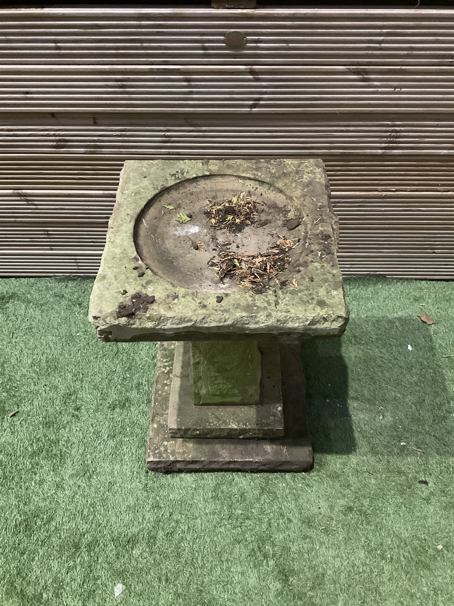 Four piece square stone bird bath - THIS LOT IS TO BE COLLECTED BY APPOINTMENT FROM DUGGLEBY STORAGE, GREAT HILL, EASTFIELD, SCARBOROUGH, YO11 3TX