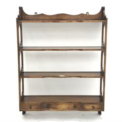 *Reproduction mahogany four tier wall rack with drawers, W69cm, H92cm, D17c,