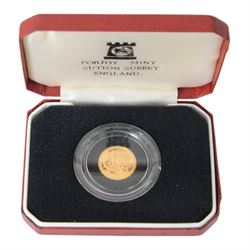 Queen Elizabeth II Isle of Man 1985 fine gold one tenth ounce Angel coin, issued by Pobjoy...