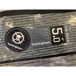 Windsurfing: Quantity of sails and masts comprising Severne Gator sail, mast 430/21 size 6.0, luff 453, boom 182, carbon Redline Severne 430 RDM mast, Tushingham Rock sail and Tushingham Free Wave mast, Tunshingham The Rock 4.2 sail, some with carrying cases, together with other equipment to include Severne Wave Grenade extension, other extensions etc