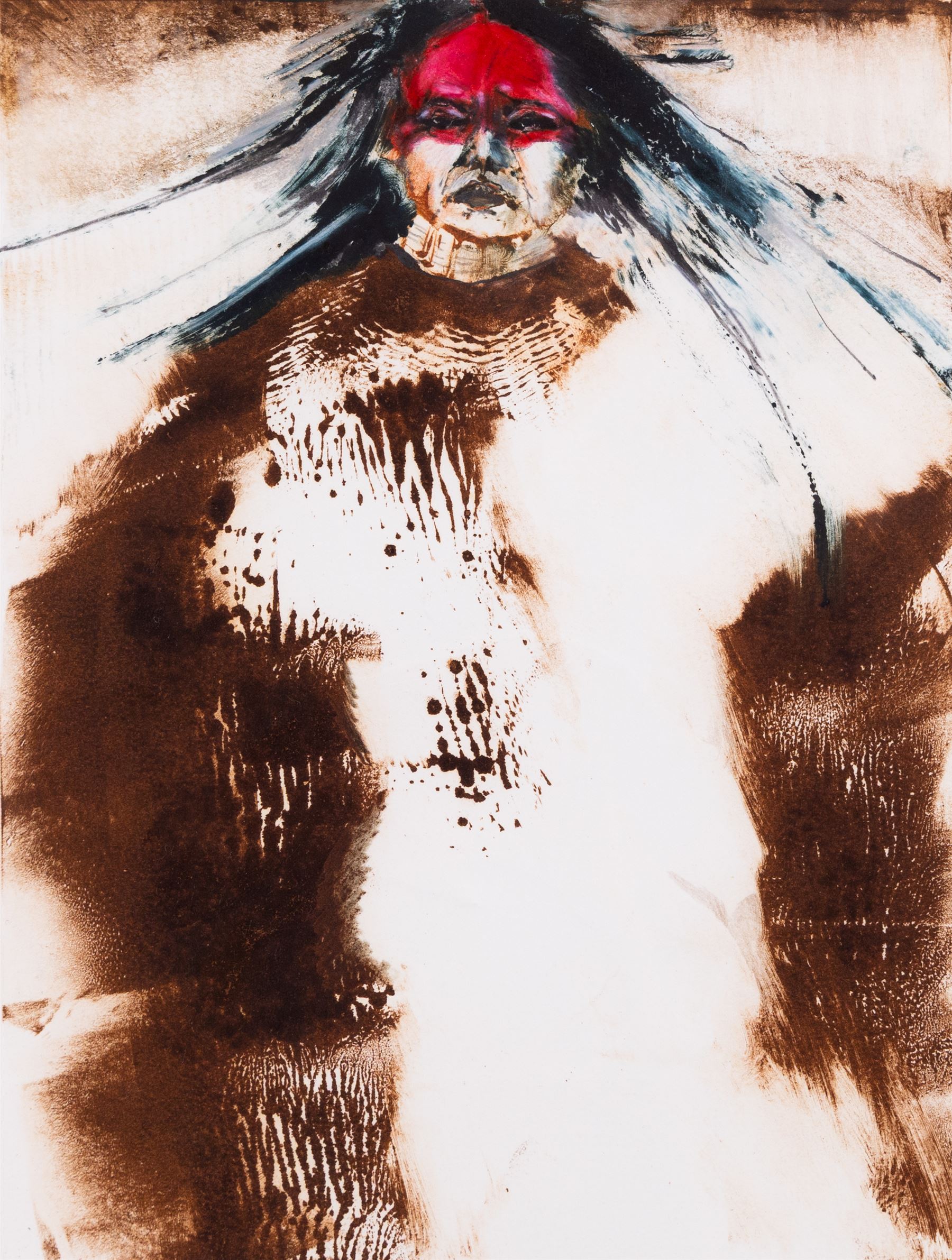 Roger Broer (American 1945-): Painted Faces - Tatanka Series, monotype signed and titled 32cm x 24cm