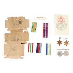 WWII medal group, comprising War medal, Defence medal, 1939-45 star and the Italy star, aw...