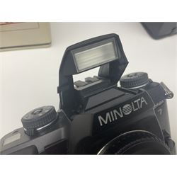Minolta Dynax 7 camera body, serial number 93101009, Minolta 'AF APO Tele 300mm 1:4 (32)' lens serial no 32501041, in case and other camera equipment 