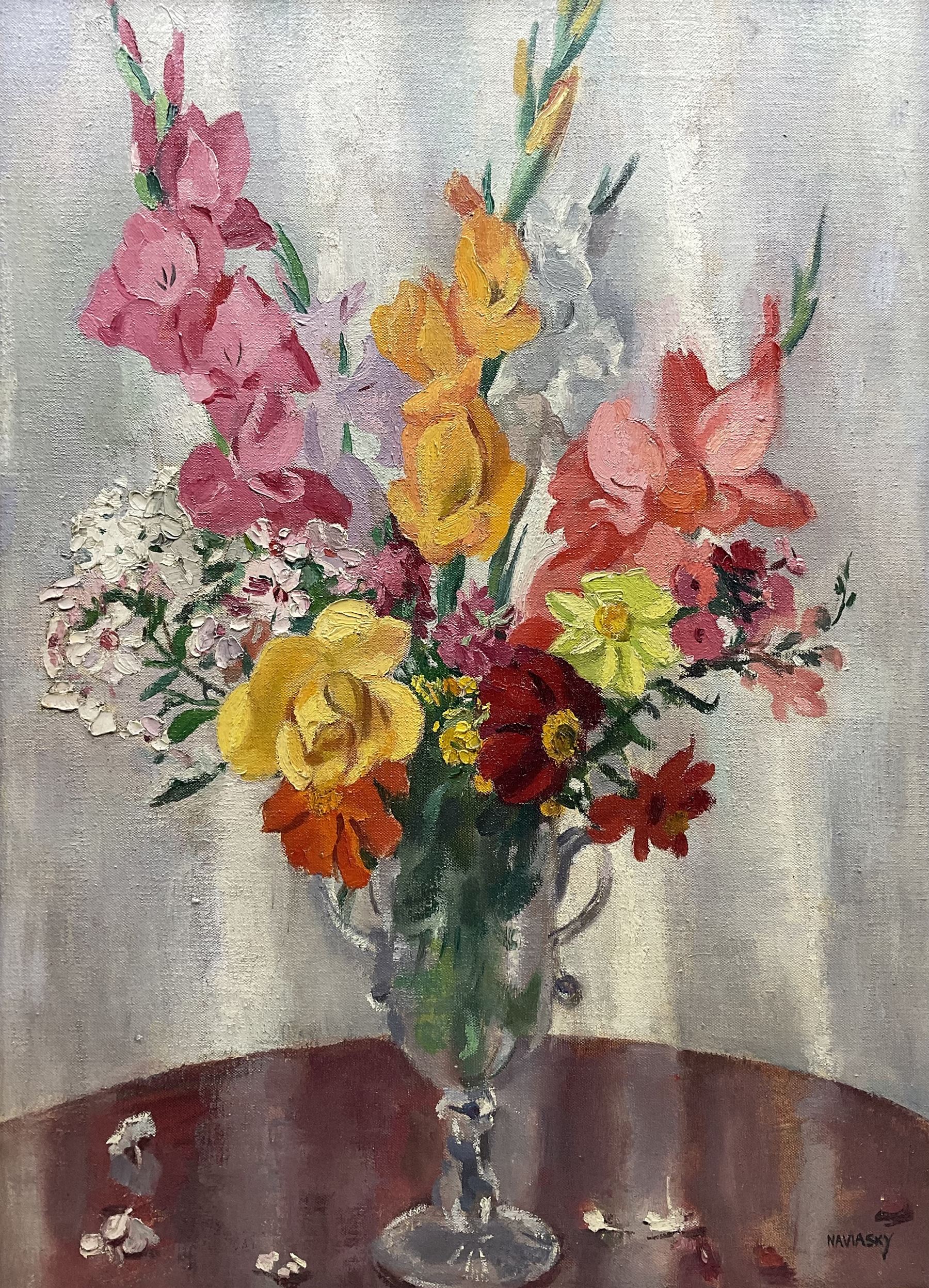 Philip Naviasky (Northern British 1894-1983): Still life Vase of Flowers, oil on canvas signed 75cm x 55cm