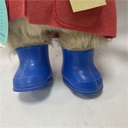 Gabrielle Designs Paddington Bear c.1981 with original labels, felt blue hat and red coat with blue rubber boots marked PB 1980  