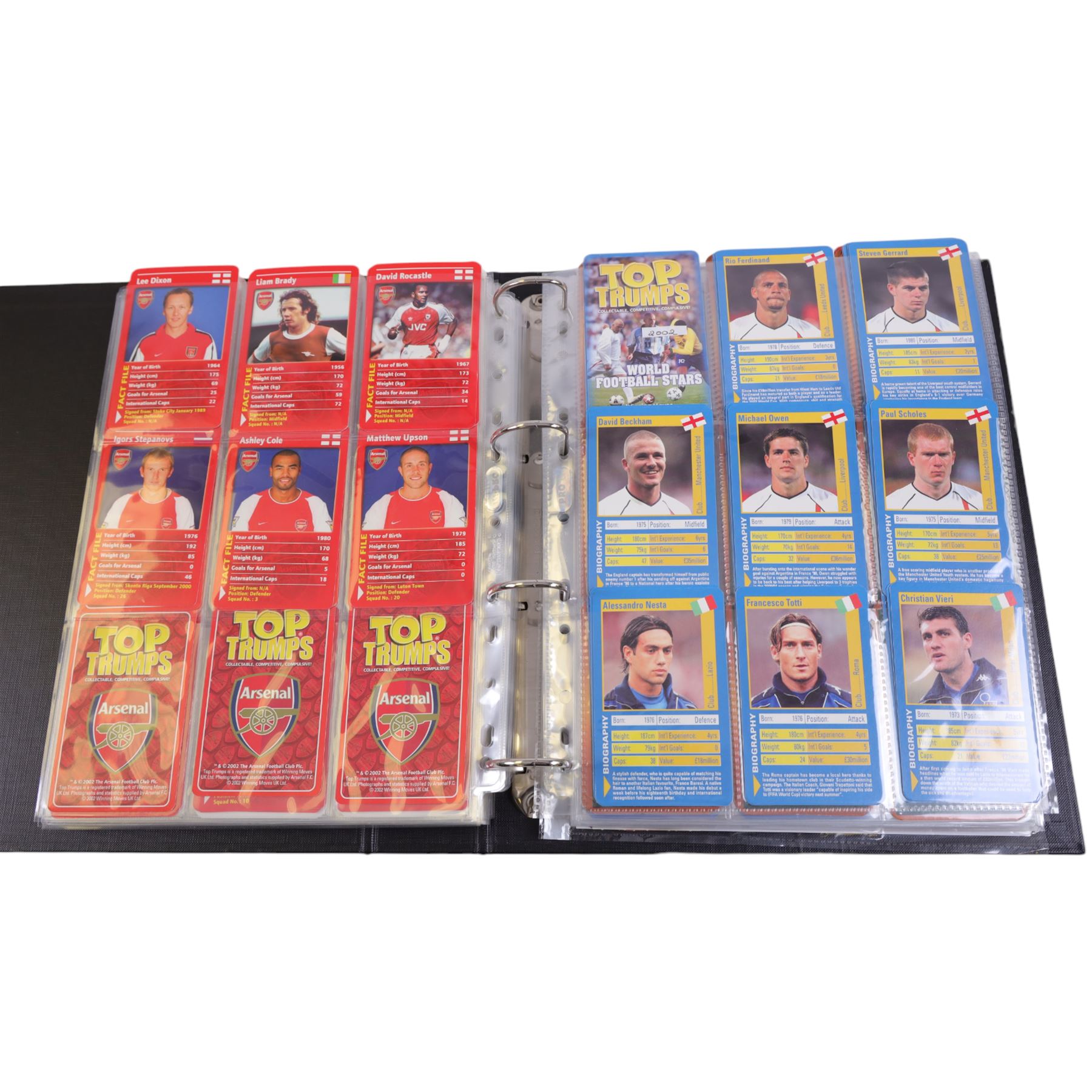 Collection of Football related trading cards, stickers and coins, including 1990 Esso World Cup Coin Collection, an empty 2010 Esso Official England Medal Collection Folder, incomplete 1990 Italy World Cup Commemorative Medal Collection, 1998 The Official England Squad Medal Collection, 1970s Topps All Stars Cards, 1992 Panini Official Football Players cards, Euro 2008 Collectors Binder and Cards, Panini 2009/10 Champions League Stickers, etc housed in four folders