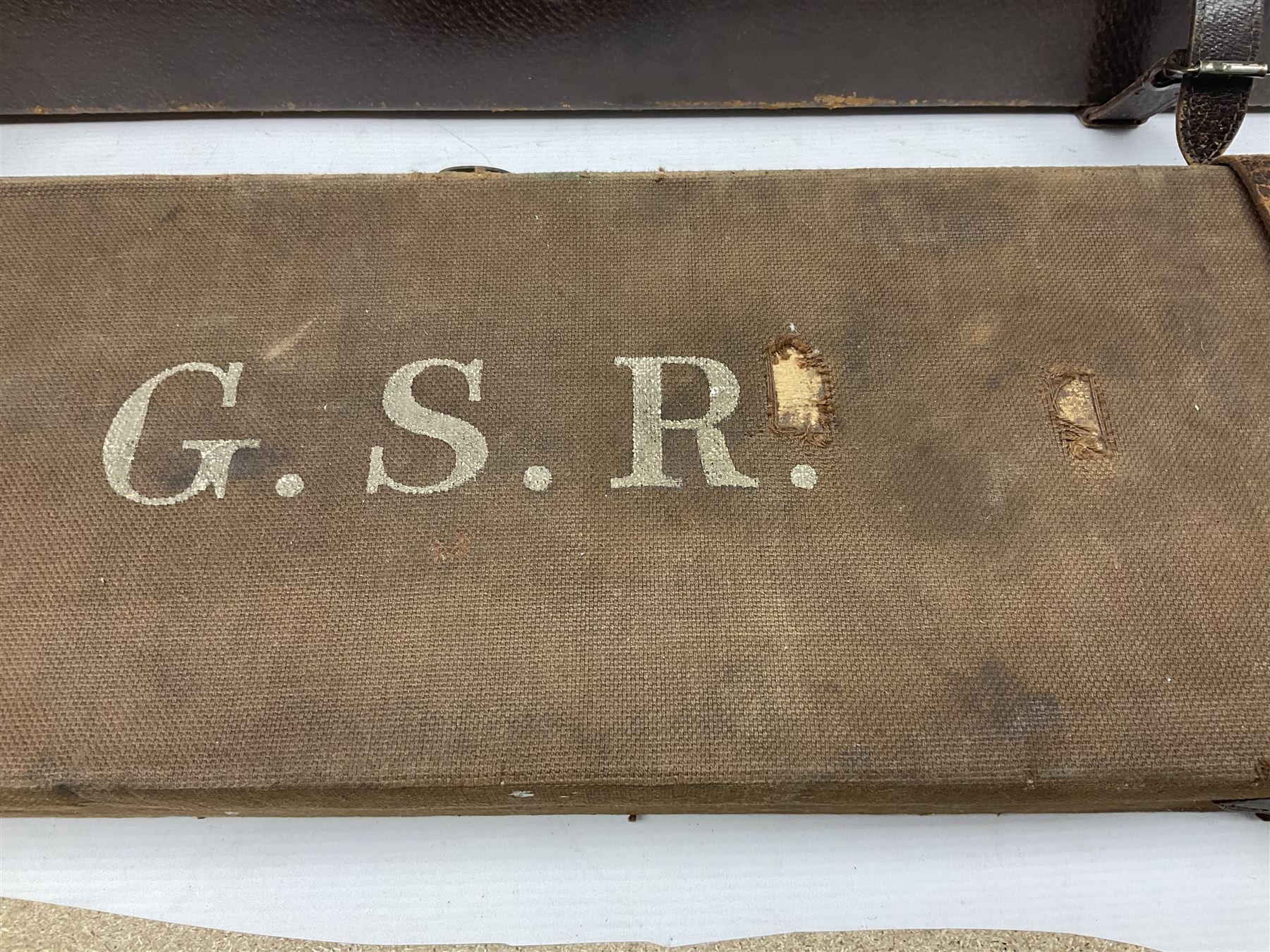 Leather fitted shotgun case L81cm, and a canvas fitted shotgun case with Hooton & Jones label, L83cm (2)