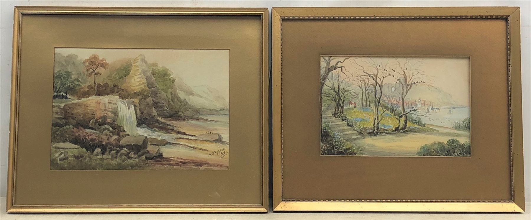 Mary E Jackson (neé Catton) (Student of Frederick William Booty (1840-1924)): Scarborough from Holbeck Gardens and Hayburn Wyke, two watercolours signed, one dated 1929, max 20cm x 29cm (2)