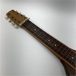 Scratch built hardwood Hawaiian electric guitar with eight strings L82cm