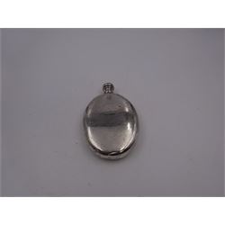 Tiffany & Co silver hip flask, of oval form with screw cap, stamped Tiffany & Co  26503327 Sterling Silver beneath, H11.5cm