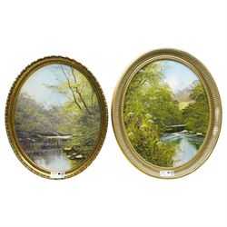Terence 'Terry' Evans (British 1943-): Tree Covered River Landscape, pair oval oils with impasto on canvas signed 49cm x 39cm (2)
Provenance: with Newquay Galleries