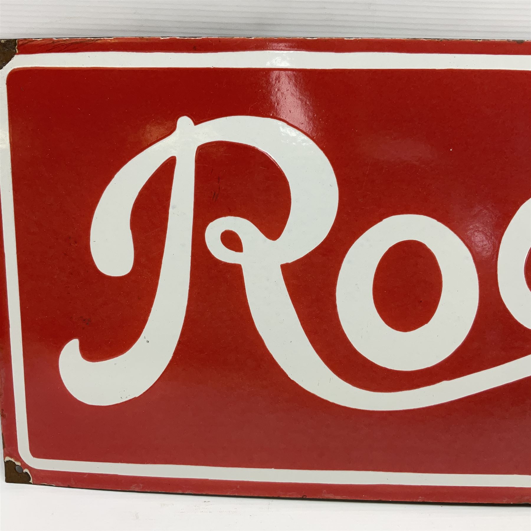 Rowntree's enamel advertising sign, 'Rowntree's Pastilles' white writing on a red ground, H30cm, L92cm