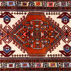 North West Persian Ardebil hand-knotted runner, ivory field decorated with row of large hexagonal medallions enclosing stylized geometric and floral motifs, linked by angular devices, within multiple geometric borders, cotton fringe ends 