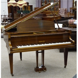 Challen of London mahogany cased cast iron over strung baby grand piano, W145cm, H94cm, D145cm  