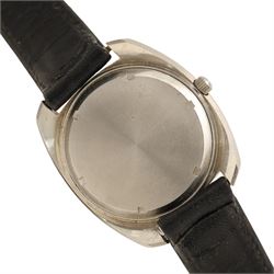 Omega Electronic F300Hz quartz chronometer wristwatch, Ref. 198.030, Cal. 1250, silvered dial with baton hour markers and date aperture, on black leather strap with Omega buckle