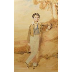Attrib. George Richmond (British 1809-1896): Full-length Portrait of a Boy, watercolour un...