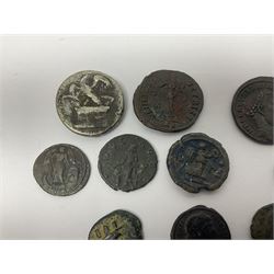 Ancient Roman Coinage, group of seventeen bronze and copper-alloy coins to include Maximianus and Galeria Valeria, along with an unidentified 76% silver round, overall weight 14g