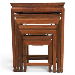 Chinese hardwood quartetto nest of tables, moulded rectangular top, square tapering legs terminating in spade feet