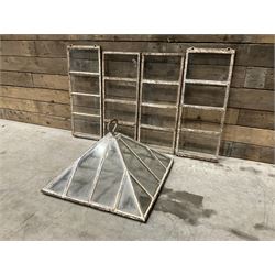 Victorian painted iron framed square garden cloche lantern, with associated sides (larger than the top piece), no fittings