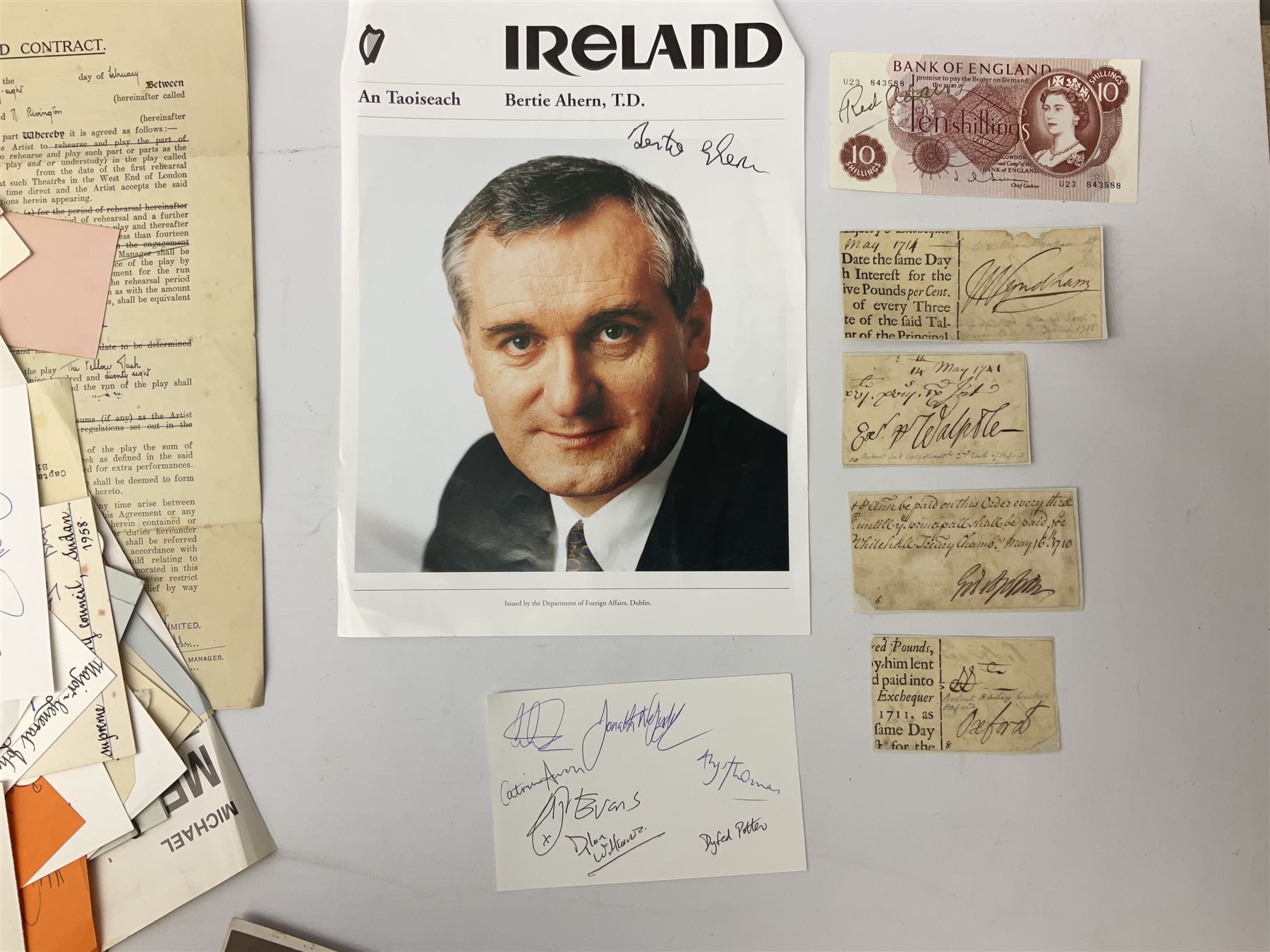 Collection of approximately  500 autographs, signed cards, signed letters, signed photographs etc from famous individuals including Sidney Godolphin, Berkeley Guise, Marquess of Salisbury (Prime Minister), Harold Wilson, Howard Macmillan, Edward Heath, Tony Blair, Prince Richard, Duke of Gloucester & Brigitte, Duchess of Gloucester, Prince Michael of Kent, Golda Meir, Kurt Waldheim, Peter Fraser, Robert Menzies, Hartley Shawcross, David Steel, Enoch Powell, Michael Foot, Denis Healey, Leon Brittan, David Owen, Neil Kinnock, Willie Whitelaw, Manny Shinwell, Norman Tebbit, Geoffrey Howe, Paddy Ashdown, Leslie Hore-Belisha, Samuel Hoare, Margaret Beckett, Michael Heseltine, Oswald Stool, Philip Ben Greet, Charles Santley, Joseph O'Mara, Ada Crossley, Ben Davies, Rutland Barrington, Evelyn Glennie, Moira Shearer, Brian Close, Steffi Graf, John Virgo, Daley Thompson, Brian Lara, Frank Bruno, Steven Spielberg, George Cukor, Leni Riefenstahl, Orson Welles, Paul Newman, Joe E.Brown, Charlton Heston, John Gielgud, Eric Sykes, Caroline Blakiston, Mercedes Ruehl, Beatie Edney, Joseph Cotton, Rula Lenska, Roy Hudd, Caroline Quentin, Ned Sherrin, Tony Britton, Lesley Joseph, Nigel Havers, Rory Bremner, Geraldine James, Clive Anderson, MyAnna Buring, Elkie Brooks, Alan Bennett, Gavin Ewart, Dean Koontz, Red Adair, Viv Nicholson, Gerald Scarfe, Screaming Lord Sutch, Maria von Trapp, Annie Besant, Reginal Bacon etc 