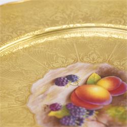 Royal Worcester Cabinet Plate, painted by Leighton Maybury, the central panel painted with fruit, within an elaborate tooled gilt border, marked to base, D28cm 