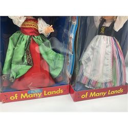 Four Mayfair Products Musical Dolls of Many Lands; original boxes and delivery boxes; and set of twelve Nationality Dolls with Sleeping Eyes; boxed (16)