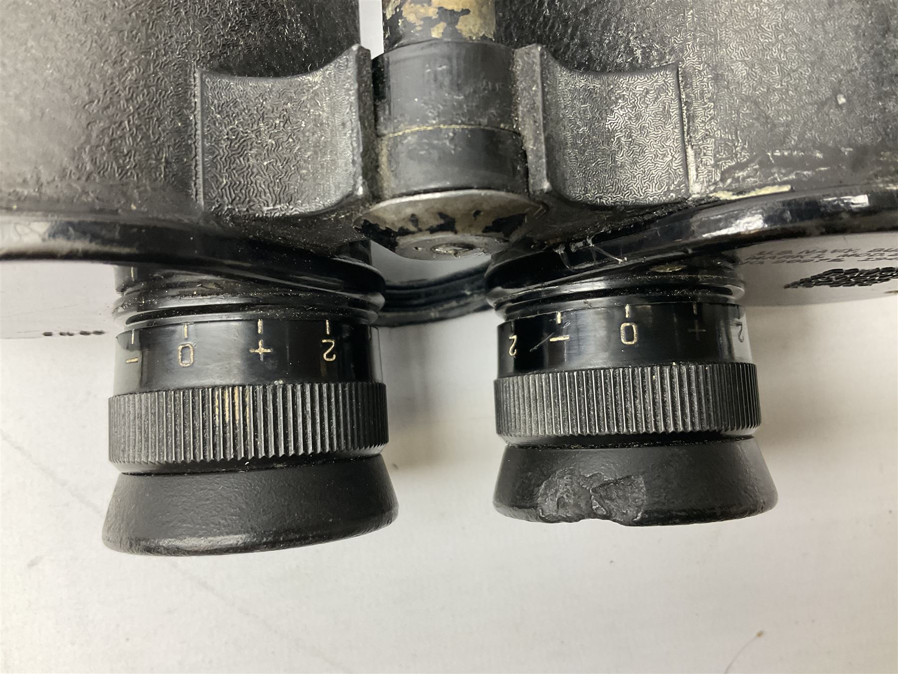 Pair of WW2 Bausch & Lomb U.S. Navy 7 x 50 binoculars, Mk.1 Model 2, impressed BU Ships No.80975 1941, serial no.OY6585, with neck strap