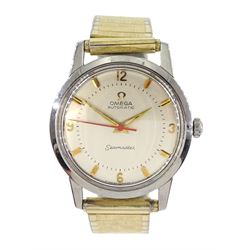 Omega Seamaster automatic gentleman's stainless steel wristwatch, No. 16607190, cal. 471, on expanding gilt bracelet