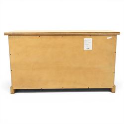 Barker & Stonehouse - contemporary flagstone and mango wood sideboard, rectangular top with inlaid flagstone, above six short drawers with metal ring pull handles, raised on a plinth base with bracket feet