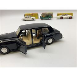 Dinky - Mercedes Benz Racing Car RN 36, No.237; Motorway Police Car No.269; Austin Mini-Moke No.342; Beechcraft S 35 Bonanza Aircraft with two pieces of luggage No.710; all boxed: and Rolls Royce Phantom V Limousine No.152; box base only with no cover (5)