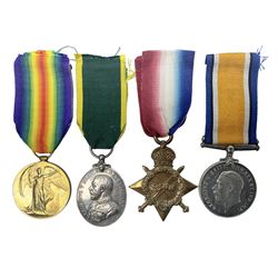 WW1 group of three medals comprising British War Medal, 1914-15 Star and Victory Medal awarded to 1270 Dvr. J. Fisher A.S.C.; and Territorial Efficiency Medal to T4-214571 Dvr. J. Fisher R.A.S.C.; all with ribbons (4)