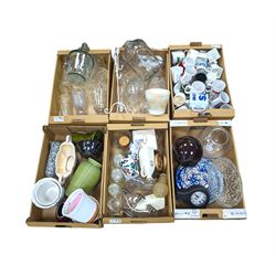 Collection of ceramics and glassware, including planters, vases, drinking glasses, etc in six boxes 